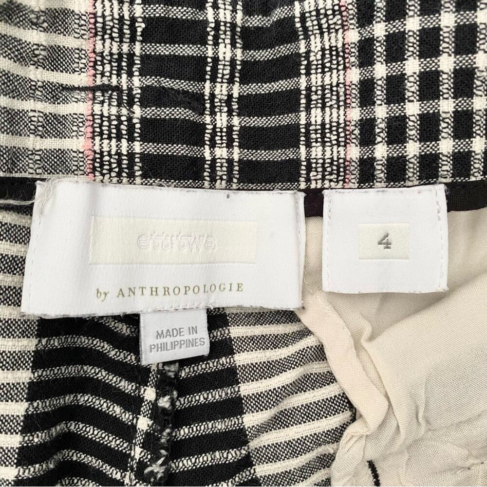 Ett TWA Anthropologie Luca Plaid Black White Pink Wide Leg Belted Pants size 4 - Picture 10 of 13